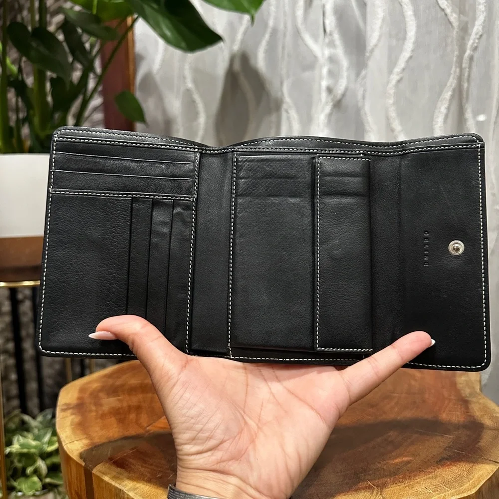 Vintage Celine Triomphe Monogram Wallet Black Grey Canvas Compact Clutch - Picture 5 of 12